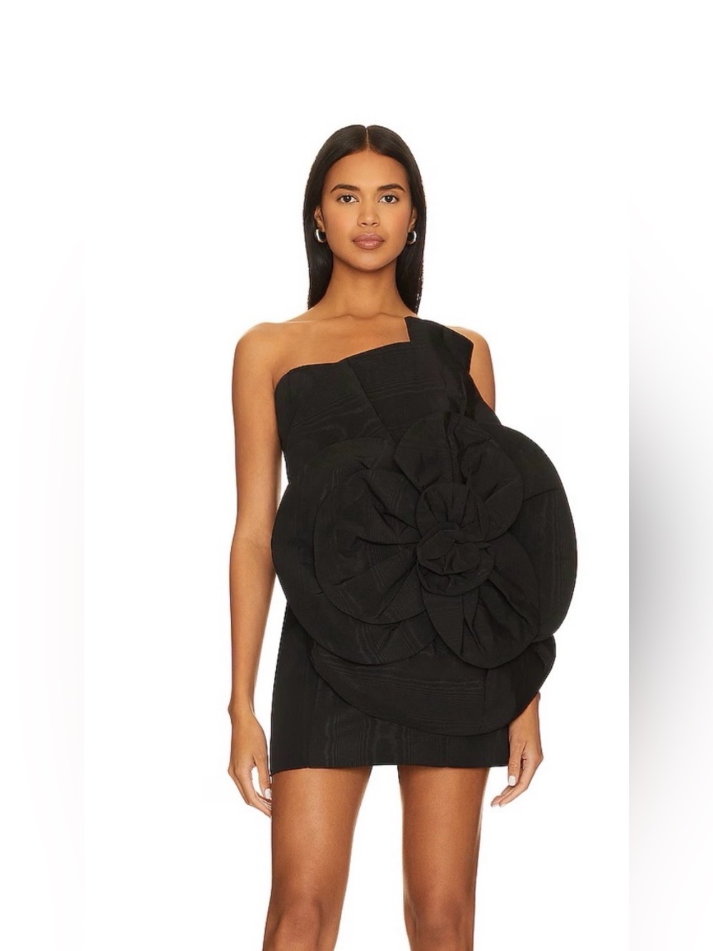 Free People Bardot Black 3D Floral Rosette One Shoulder Mini Dress NWT Size 8
